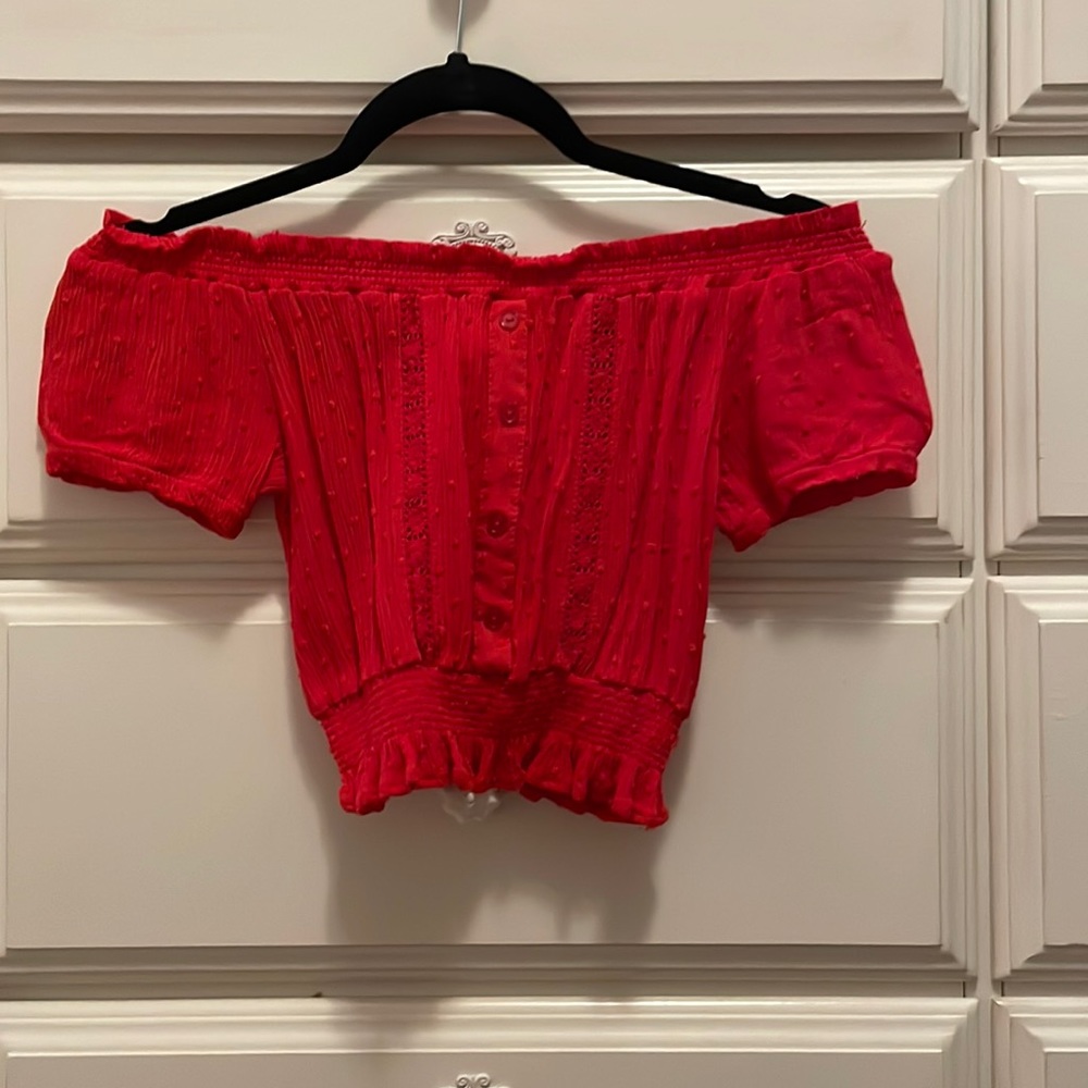 children’s or petite adult off the shoulder red crop top